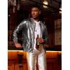 imageCOOFANDY Mens Metallic Jacket 70s Disco Dance Party Costume Shiny Varsity Zipper Baseball Bomber JacketLuxurious Grey