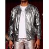 imageCOOFANDY Mens Metallic Jacket 70s Disco Dance Party Costume Shiny Varsity Zipper Baseball Bomber JacketLuxurious Grey