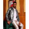 imageCOOFANDY Mens Metallic Jacket 70s Disco Dance Party Costume Shiny Varsity Zipper Baseball Bomber JacketLuxurious Grey