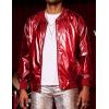 imageCOOFANDY Mens Metallic Jacket 70s Disco Dance Party Costume Shiny Varsity Zipper Baseball Bomber JacketRed
