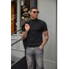 imageCOOFANDY Mens Mock Turtleneck Sweater Short Sleeve Casual Basic Tops Ribbed Knit Pullover Solid TeePat3 Striped Black