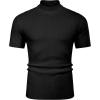 imageCOOFANDY Mens Mock Turtleneck Sweater Short Sleeve Casual Basic Tops Ribbed Knit Pullover Solid TeePat3 Striped Black