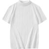 imageCOOFANDY Mens Mock Turtleneck Sweater Short Sleeve Casual Basic Tops Ribbed Knit Pullover Solid TeePat5 White Striped