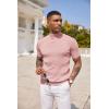 imageCOOFANDY Mens Mock Turtleneck Sweater Short Sleeve Casual Basic Tops Ribbed Knit Pullover Solid TeePink