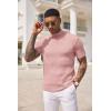imageCOOFANDY Mens Mock Turtleneck Sweater Short Sleeve Casual Basic Tops Ribbed Knit Pullover Solid TeePink