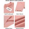 imageCOOFANDY Mens Mock Turtleneck Sweater Short Sleeve Casual Basic Tops Ribbed Knit Pullover Solid TeePink