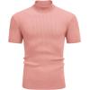 imageCOOFANDY Mens Mock Turtleneck Sweater Short Sleeve Casual Basic Tops Ribbed Knit Pullover Solid TeePink