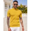 imageCOOFANDY Mens Mock Turtleneck Sweater Short Sleeve Casual Basic Tops Ribbed Knit Pullover Solid TeeYellow