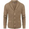 imageCOOFANDY Mens Shawl Collar Cardigan Sweater Slim Fit Cable Knit Button up Sweater with PocketsCamel