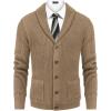 imageCOOFANDY Mens Shawl Collar Cardigan Sweater Slim Fit Cable Knit Button up Sweater with PocketsCamel