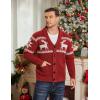 imageCOOFANDY Mens Shawl Collar Cardigan Sweater Slim Fit Cable Knit Button up Sweater with PocketsChristmas RedWhite