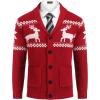 imageCOOFANDY Mens Shawl Collar Cardigan Sweater Slim Fit Cable Knit Button up Sweater with PocketsChristmas RedWhite