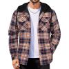 imageCOOFANDY Flannel Jacket for Men Quilted Lined Shacket Long Sleeve Button Down Hoodie Shirt JacketsOrange Navy Plaid