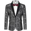 imageCOOFANDY Mens Floral Tuxedo Jacket Paisley Shawl Lapel Suit Blazer Jacket for DinnerPromWeddingBlacksilver