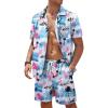 imageCOOFANDY Mens Hawaiian Shirt and Shorts Set 2 Piece Vacation Outfits Floral Button Down ShirtPalm Tree