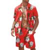 imageCOOFANDY Mens Hawaiian Shirt and Shorts Set 2 Piece Vacation Outfits Floral Button Down ShirtRed Flower