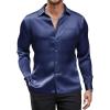 imageCOOFANDY Mens Luxury Satin Dress Shirt Shiny Silk Long Sleeve Button Up Shirts Wedding Shirt Party PromNavy Blue