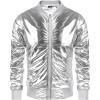 imageCOOFANDY Mens Metallic Jacket 70s Disco Dance Party Costume Shiny Varsity Zipper Baseball Bomber Jacket02silver