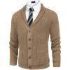 imageCOOFANDY Mens Shawl Collar Cardigan Sweater Slim Fit Cable Knit Button up Sweater with PocketsCamel