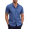 imageCOOFANDY Mens Short Sleeve Button Down Shirts Wrinkle Free Dress Shirts Casual Polka Dot Print Shirt with PocketNavytriangle