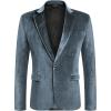 imageCOOFANDY Mens Velvet Blazer Notched Lapel Velour Suit Jacket One Button Tuxedo Jackets for Wedding Prom Party DinnerStone Blue