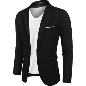 imageCOOFANDY Mens Blazer Casual Sport Coats Slim Fit One Button Suit Jacket Lightweight Sports JacketSoft Dark Black
