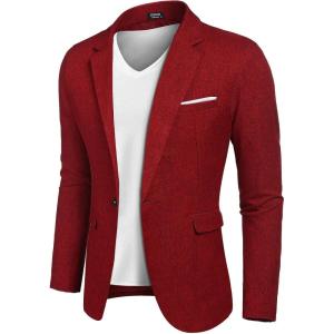imageCOOFANDY Mens Blazer Casual Sport Coats Slim Fit One Button Suit Jacket Lightweight Sports JacketSoft Wine Red