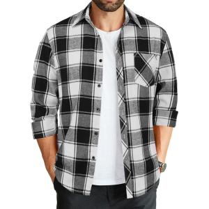 imageCOOFANDY Mens Flannel Plaid Shirts Long Sleeve Button Down Shirts Casual Fall Shirt JacketBlack