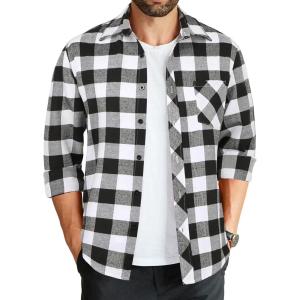 imageCOOFANDY Mens Flannel Plaid Shirts Long Sleeve Button Down Shirts Casual Fall Shirt JacketBlackwhite