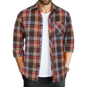 imageCOOFANDY Mens Flannel Plaid Shirts Long Sleeve Button Down Shirts Casual Fall Shirt JacketBrown