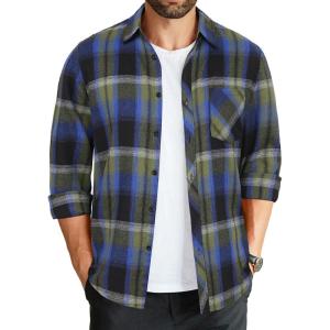 imageCOOFANDY Mens Flannel Plaid Shirts Long Sleeve Button Down Shirts Casual Fall Shirt JacketDark Blue