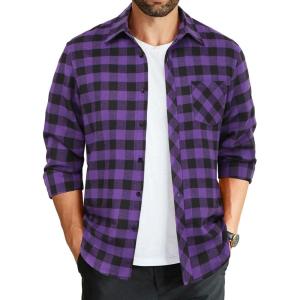 imageCOOFANDY Mens Flannel Plaid Shirts Long Sleeve Button Down Shirts Casual Fall Shirt JacketPurple