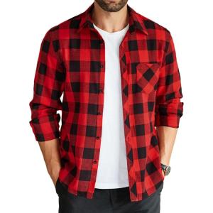 imageCOOFANDY Mens Flannel Plaid Shirts Long Sleeve Button Down Shirts Casual Fall Shirt JacketRed