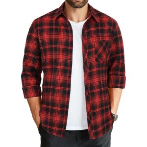 imageCOOFANDY Mens Flannel Plaid Shirts Long Sleeve Button Down Shirts Casual Fall Shirt JacketRed Black