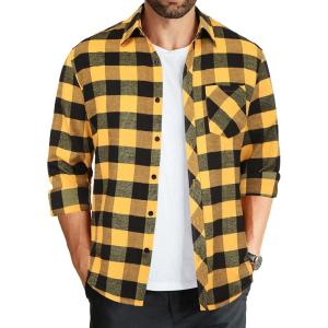 imageCOOFANDY Mens Flannel Plaid Shirts Long Sleeve Button Down Shirts Casual Fall Shirt JacketYellowblack