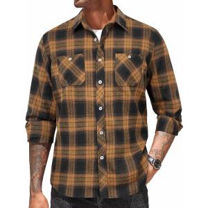 imageCOOFANDY Mens Flannel Plaid Shirts Long Sleeve Casual Button Down Shirt with PocketsBlack Brown