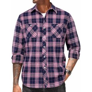 imageCOOFANDY Mens Flannel Plaid Shirts Long Sleeve Casual Button Down Shirt with PocketsBlack Pink Plaid