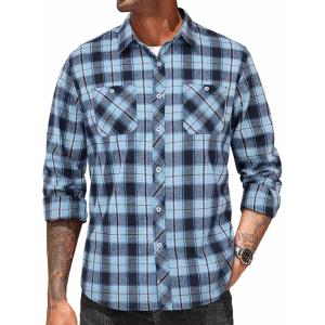 imageCOOFANDY Mens Flannel Plaid Shirts Long Sleeve Casual Button Down Shirt with PocketsBlue Black Plaid
