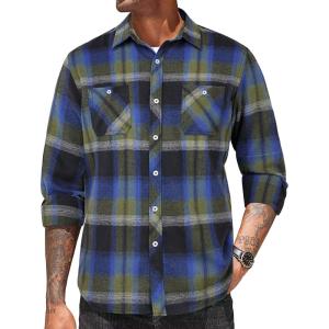 imageCOOFANDY Mens Flannel Plaid Shirts Long Sleeve Casual Button Down Shirt with PocketsGreen Blue  Black Plaid