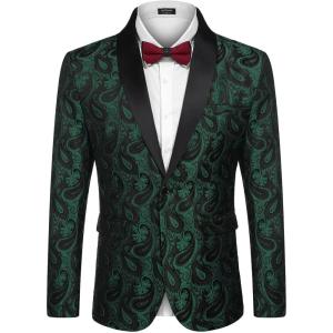 imageCOOFANDY Mens Floral Tuxedo Jacket Paisley Shawl Lapel Suit Blazer Jacket for DinnerPromWeddingChristmas Green