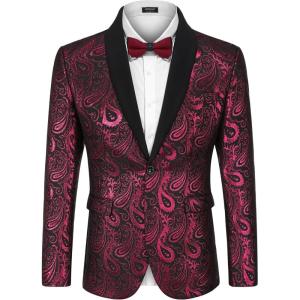 imageCOOFANDY Mens Floral Tuxedo Jacket Paisley Shawl Lapel Suit Blazer Jacket for DinnerPromWeddingPink