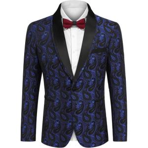 imageCOOFANDY Mens Floral Tuxedo Suit Jacket Slim Fit Dinner Jacket Party Prom Wedding Blazer JacketsBlue Paisley
