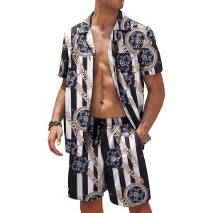 imageCOOFANDY Mens Hawaiian Shirt and Shorts Set 2 Piece Vacation Outfits Floral Button Down ShirtWhite