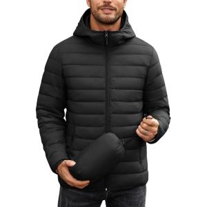 imageCOOFANDY Mens Packable Puffer Jacket Lightweight Hooded Insulated Winter Coat Windproof Zipper Down JacketBlack