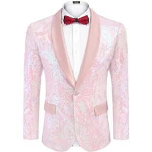imageCOOFANDY Mens Sequin Blazer Sparkly Glitter Jacket Shiny Floral Suit Jacket Stylish Party Wedding Banquet Prom TuxedoPink