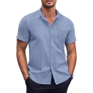 imageCOOFANDY Mens Short Sleeve Button Down Shirts Wrinkle Free Dress Shirts Casual Polka Dot Print Shirt with PocketLight Bluewindmill