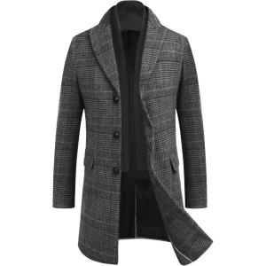 imageCOOFANDY mens Men Pea CoatBlack Plaid