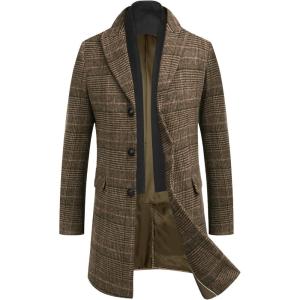imageCOOFANDY mens Men Pea CoatBrown Plaid