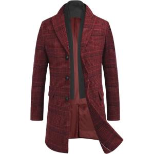 imageCOOFANDY mens Men Pea CoatRed Plaid