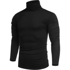 imageCOOFANDY Mens Slim Fit Turtleneck Cotton T Shirts Casual Long Sleeve Lightweight Pullover Sweater Basic Tops01black